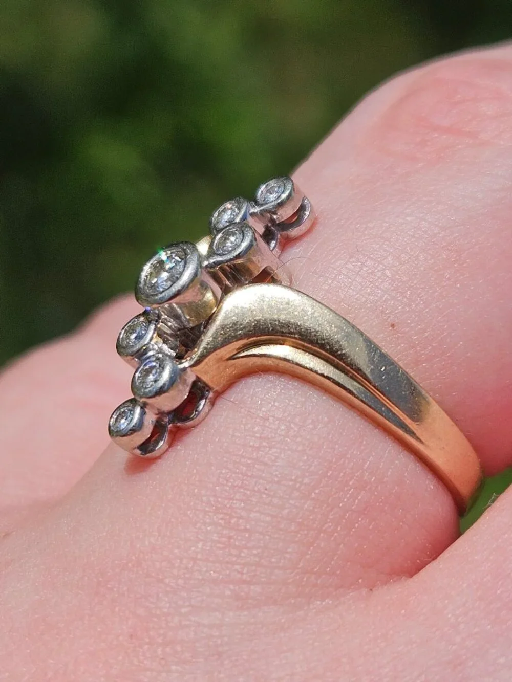 14K Yellow Gold Diamond Offset Vertical Band Cocktail Ring 0.26TCW Size 6.75